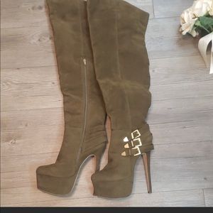 Sexy Over the Knee Olive Suede Boots